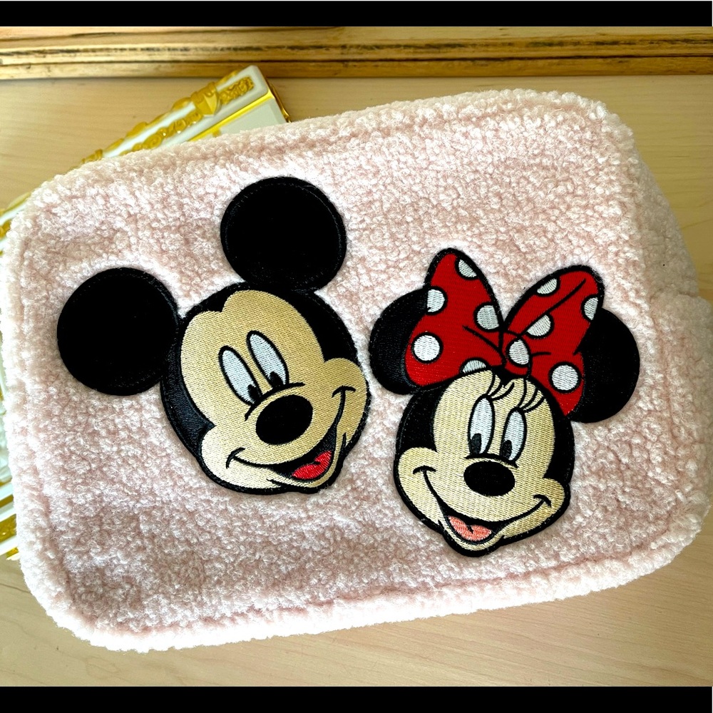 Stoney Clover Lane NWT large rose cozy pouch with Mickey & Minnie patches
